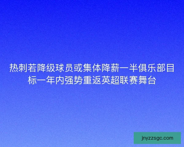 热刺若降级球员或集体降薪一半俱乐部目标一年内强势重返英超联赛舞台 热刺若降级球员或集体降薪一半俱乐部目标一年内强势重返英超联赛舞台
